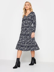PixieGirl Petite Black V-Neck Tiered Midi Dress - Image 1 of 5