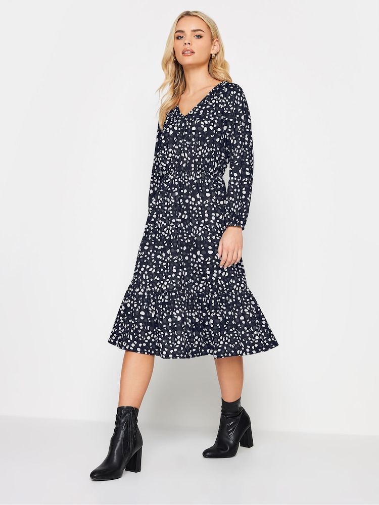 PixieGirl Petite Black V-Neck Tiered Midi Dress - Image 1 of 5