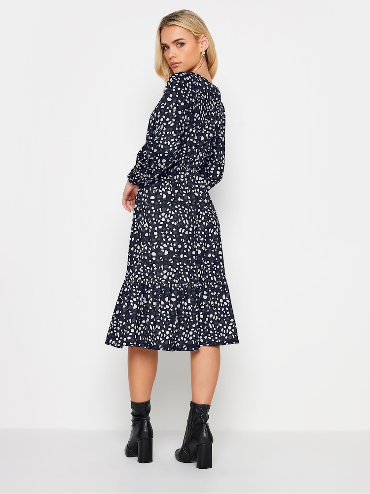 PixieGirl Petite Black V-Neck Tiered Midi Dress - Image 2 of 5