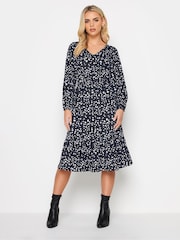 PixieGirl Petite Black V-Neck Tiered Midi Dress - Image 3 of 5