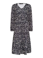 PixieGirl Petite Black V-Neck Tiered Midi Dress - Image 5 of 5