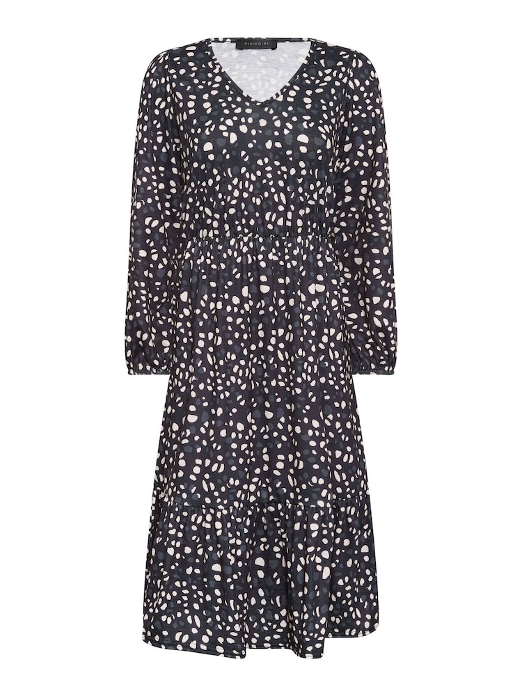 PixieGirl Petite Black V-Neck Tiered Midi Dress - Image 5 of 5