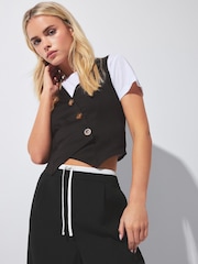 PixieGirl Petite Black Asymetric Button Waistcoat - Image 1 of 5