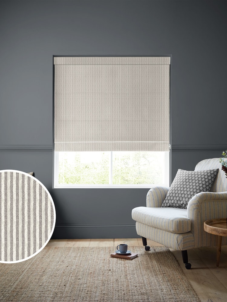 Emily Bond Smokey Grey Oscar Stripe Made to Measure Roman Blinds - Image 1 of 6