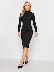 PixieGirl Petite Black High Neck Long Sleeve Midi Dress - Image 3 of 4
