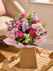 Pastel Pink Roses and Alstroemeria Gift Bag Bouquet - Image 1 of 3