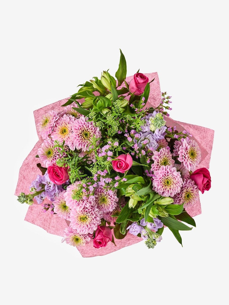 Pastel Pink Roses and Alstroemeria Gift Bag Bouquet - Image 3 of 3 Pastel Pink Roses and Alstroemeria Gift Bag Bouquet - Image 3 of 3