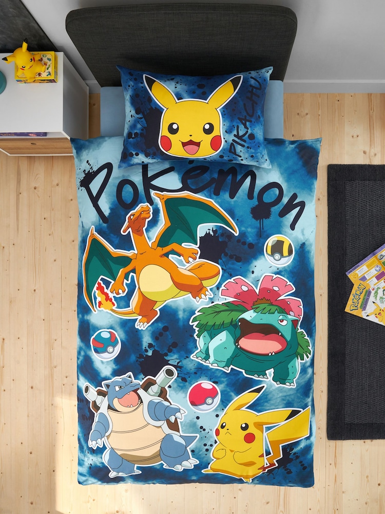Blue Pokemon Graffiti 100% Cotton Single Duvet Cover and Pillowcase Set - Image 3 of 10