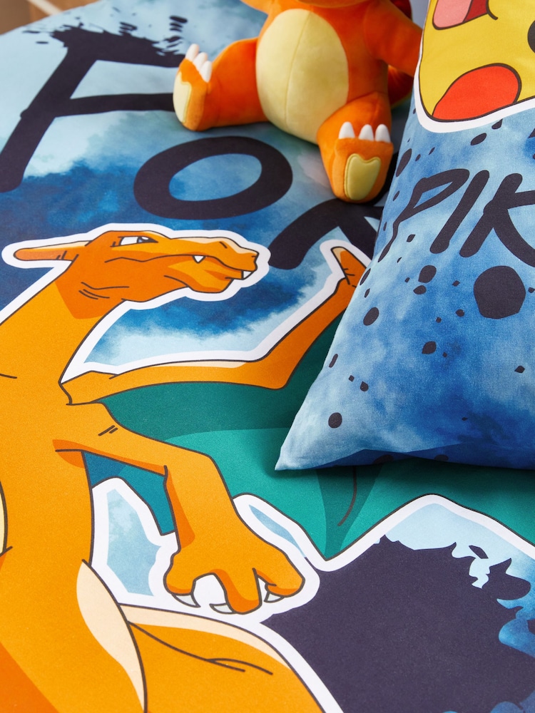 Blue Pokemon Graffiti 100% Cotton Single Duvet Cover and Pillowcase Set - Image 4 of 10