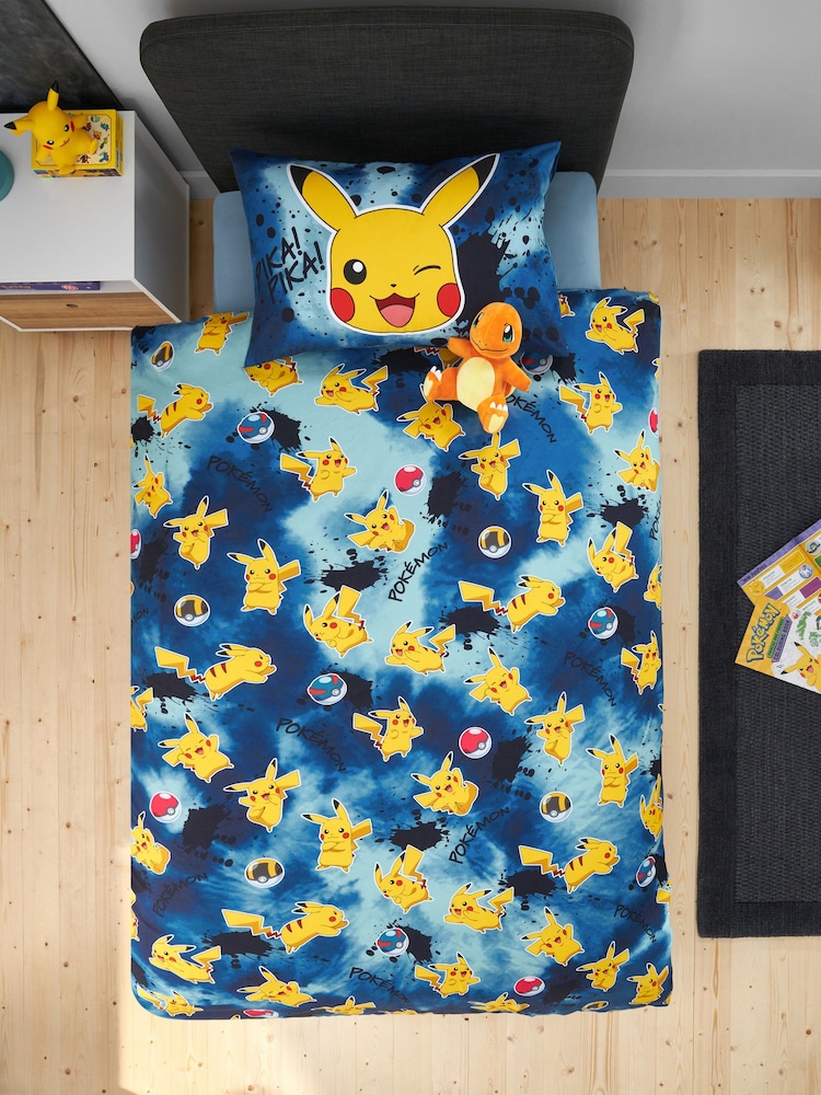 Blue Pokemon Graffiti 100% Cotton Single Duvet Cover and Pillowcase Set - Image 7 of 10