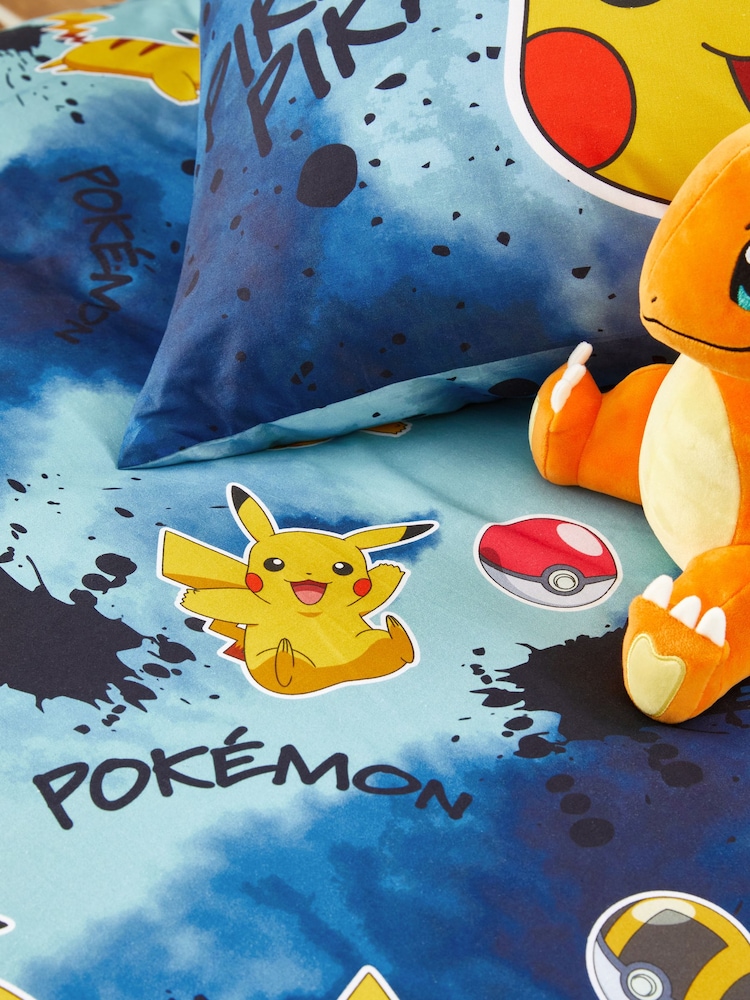 Blue Pokemon Graffiti 100% Cotton Single Duvet Cover and Pillowcase Set - Image 8 of 10