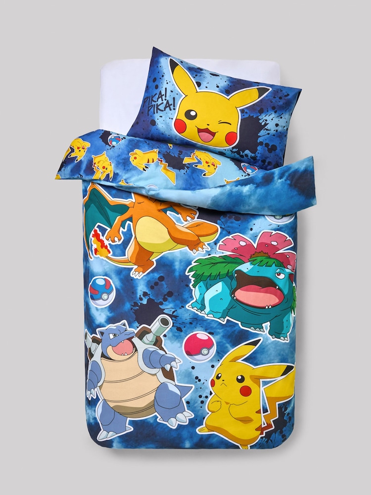 Blue Pokemon Graffiti 100% Cotton Single Duvet Cover and Pillowcase Set - Image 9 of 10