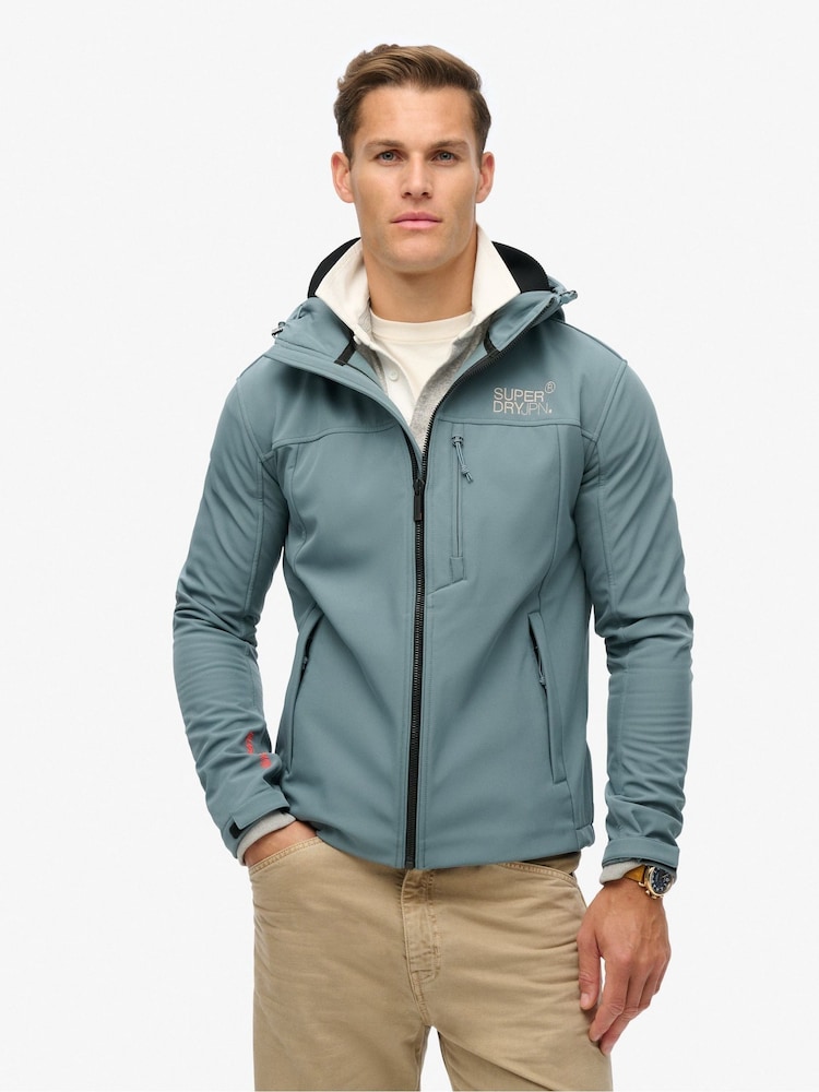 Superdry Stormy Blue Hooded Soft Shell Trekker Jacket - Image 1 of 6