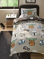 Grey Glow in the Dark Star Wars Grogu 100% Cotton Single Duvet Cover and Pillowcase Set - Image 1 of 11