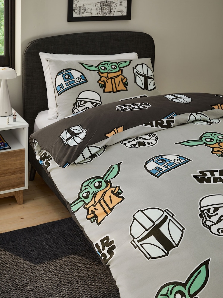 Grey Glow in the Dark Star Wars Grogu 100% Cotton Single Duvet Cover and Pillowcase Set - Image 2 of 11