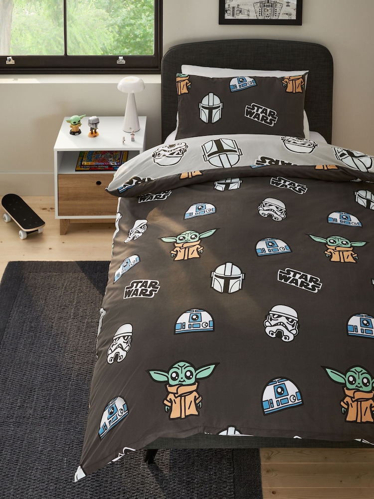 Grey Glow in the Dark Star Wars Grogu 100% Cotton Single Duvet Cover and Pillowcase Set - Image 3 of 11