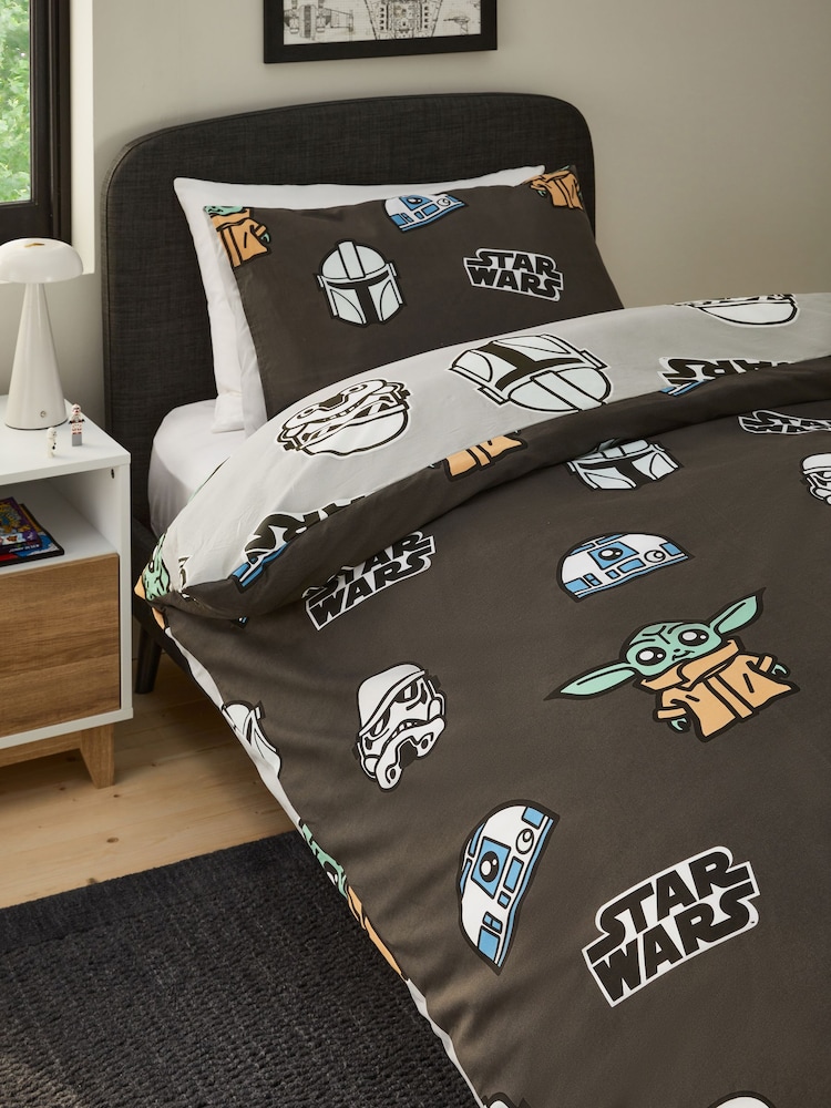Grey Glow in the Dark Star Wars Grogu 100% Cotton Single Duvet Cover and Pillowcase Set - Image 4 of 11