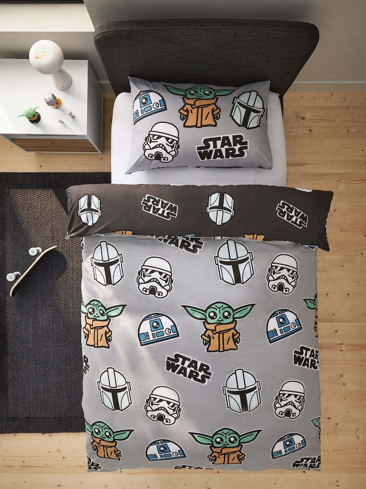 Grey Glow in the Dark Star Wars Grogu 100% Cotton Single Duvet Cover and Pillowcase Set - Image 5 of 11
