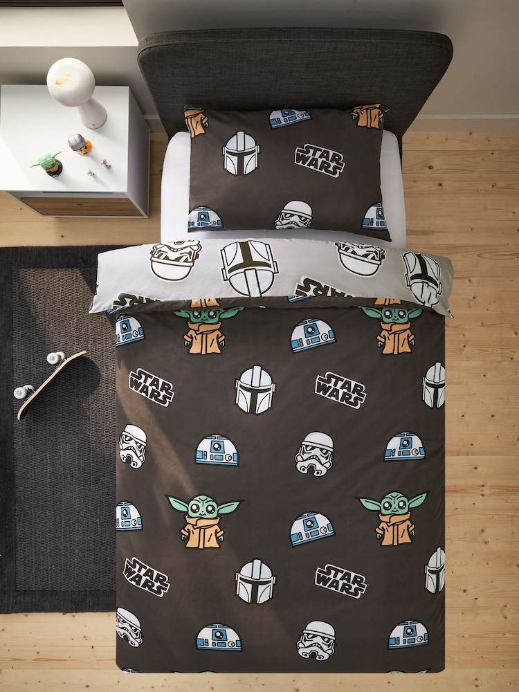 Grey Glow in the Dark Star Wars Grogu 100% Cotton Single Duvet Cover and Pillowcase Set - Image 6 of 11