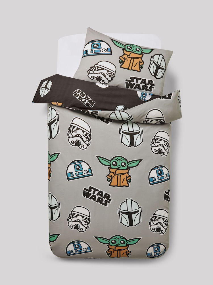 Grey Glow in the Dark Star Wars Grogu 100% Cotton Single Duvet Cover and Pillowcase Set - Image 9 of 11