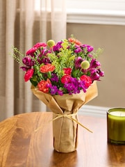 Purple Alstroemeria and Dianthus Posy Arrangement in Glass Jar - Image 1 of 4