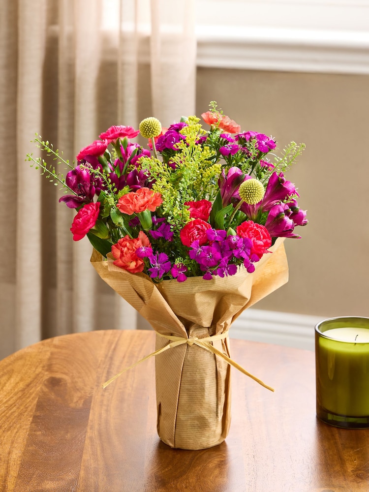 Purple Alstroemeria and Dianthus Posy Arrangement in Glass Jar - Image 1 of 4