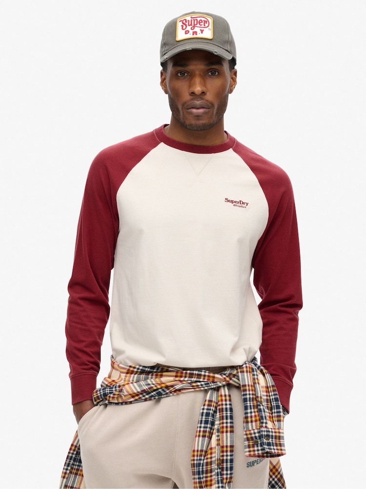 Superdry White 100% Cotton Essential Logo Baseball Long Sleeve Top - Image 1 of 5