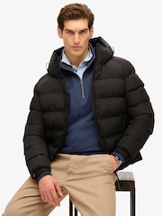 Superdry Black Hooded Sports Water-Repellent Puffer Coat Jacket - Image 1 of 6