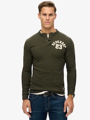 Superdry Green Grandad Vintage Athletic Long Sleeve 100% Cotton T-Shirt - Image 1 of 6