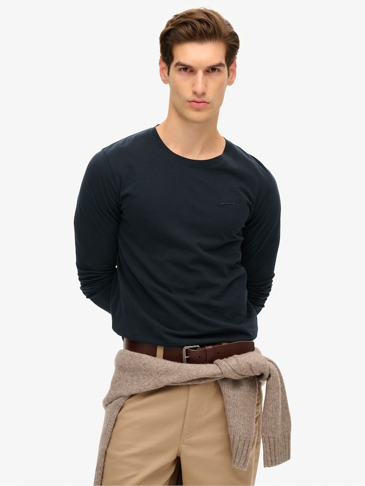 Superdry Eclipse Navy 100% Cotton Essential Logo Long Sleeve Top - Image 1 of 4