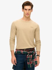 Superdry Brown Fleck Marl 100% Cotton Essential Logo Long Sleeve Top - Image 1 of 6