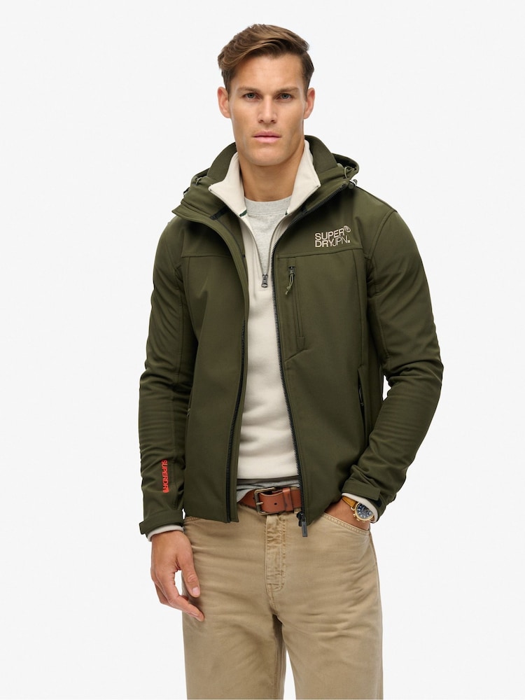 Superdry Army Khaki Hooded Soft Shell Trekker Jacket - Image 1 of 5