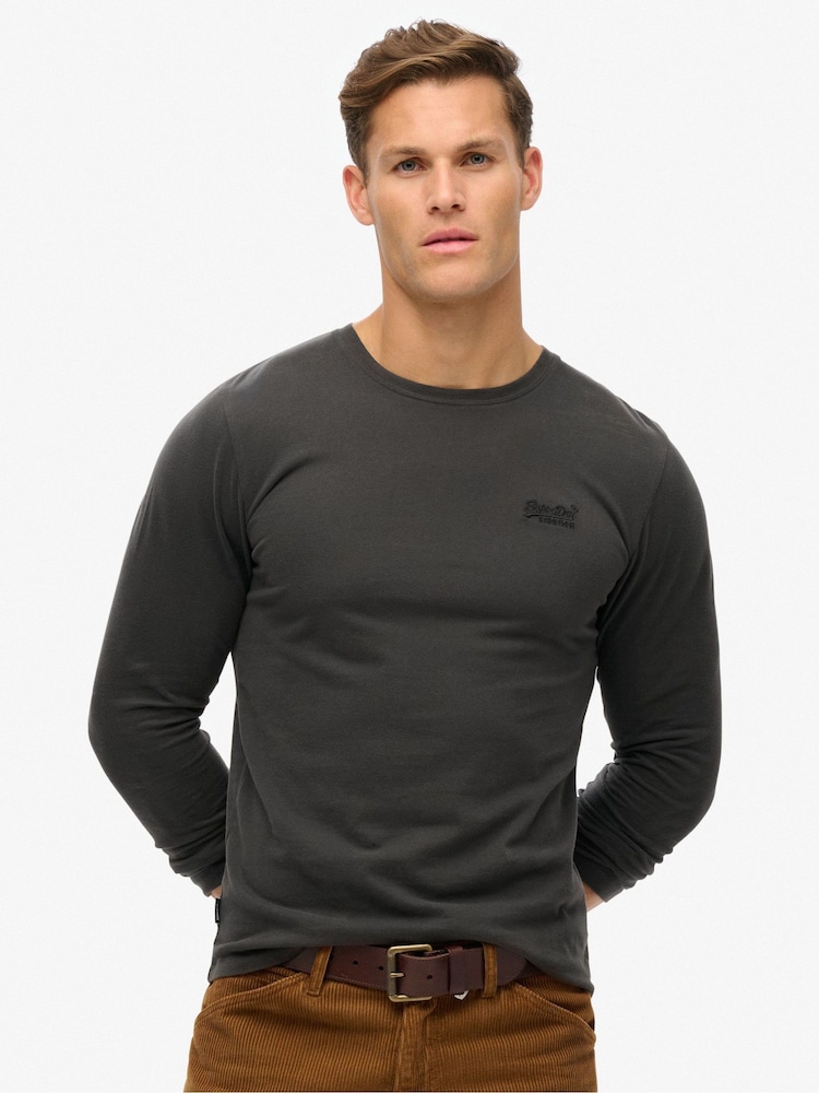 Superdry Washed Black 100% Cotton Essential Logo Long Sleeve Top - Image 1 of 5