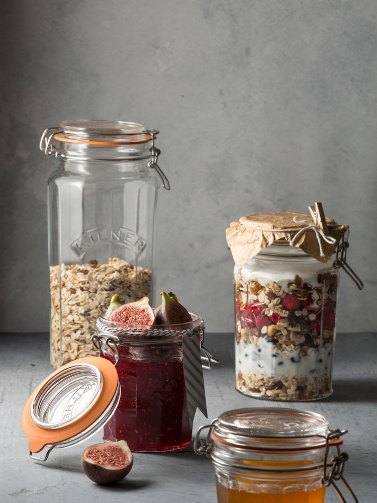 Kilner Set of 2 Facetted Clip Top 2.2L Jars - Image 1 of 3