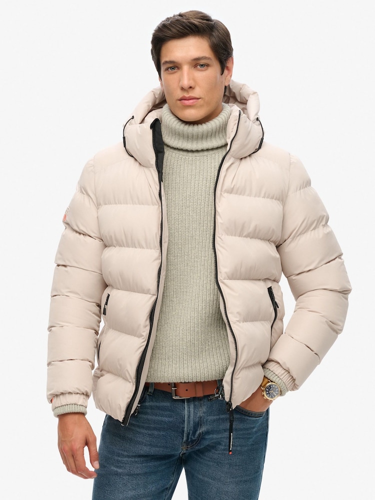 Superdry Grey Hooded Sports Water-Repellent Puffer Coat Jacket - Image 1 of 6