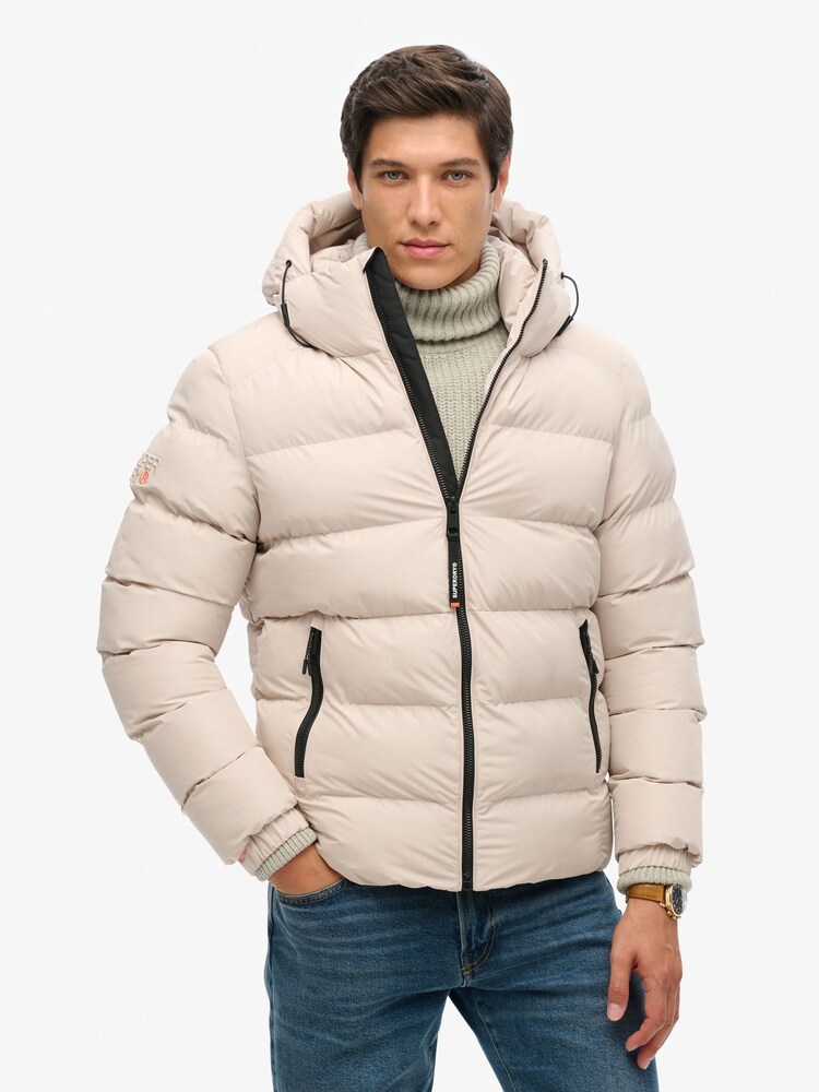 Superdry Grey Hooded Sports Water-Repellent Puffer Coat Jacket - Image 2 of 6 Superdry Grey Hooded Sports Water-Repellent Puffer Coat Jacket - Image 2 of 6