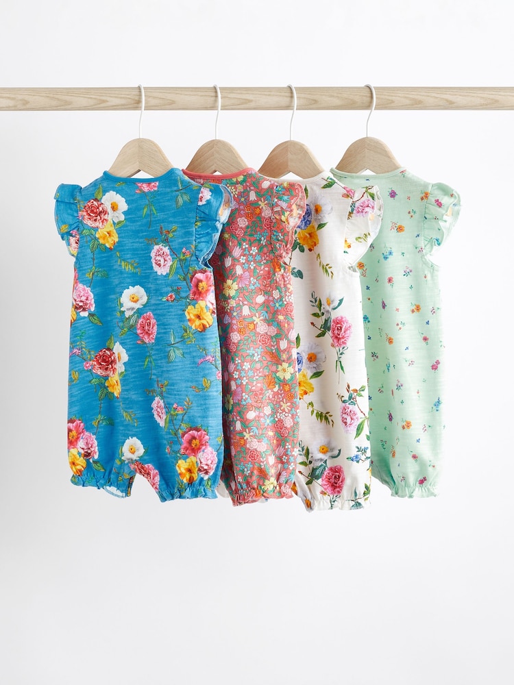 Green/Blue/Red Floral Baby Rompers 4 Pack - Image 2 of 7