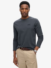 Superdry Washed Eclipse Navy 100% Cotton Essential Logo Long Sleeve Top - Image 2 of 4
