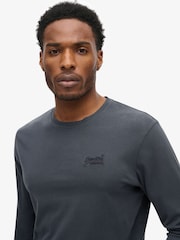 Superdry Washed Eclipse Navy 100% Cotton Essential Logo Long Sleeve Top - Image 3 of 4