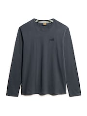 Superdry Washed Eclipse Navy 100% Cotton Essential Logo Long Sleeve Top - Image 4 of 4