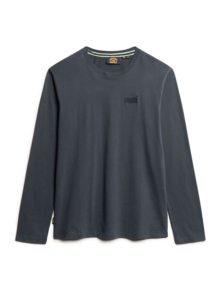 Superdry Washed Eclipse Navy 100% Cotton Essential Logo Long Sleeve Top - Image 4 of 4