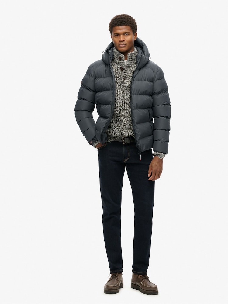 Superdry Grey Hooded Sports Water-Repellent Puffer Coat Jacket - Image 2 of 5