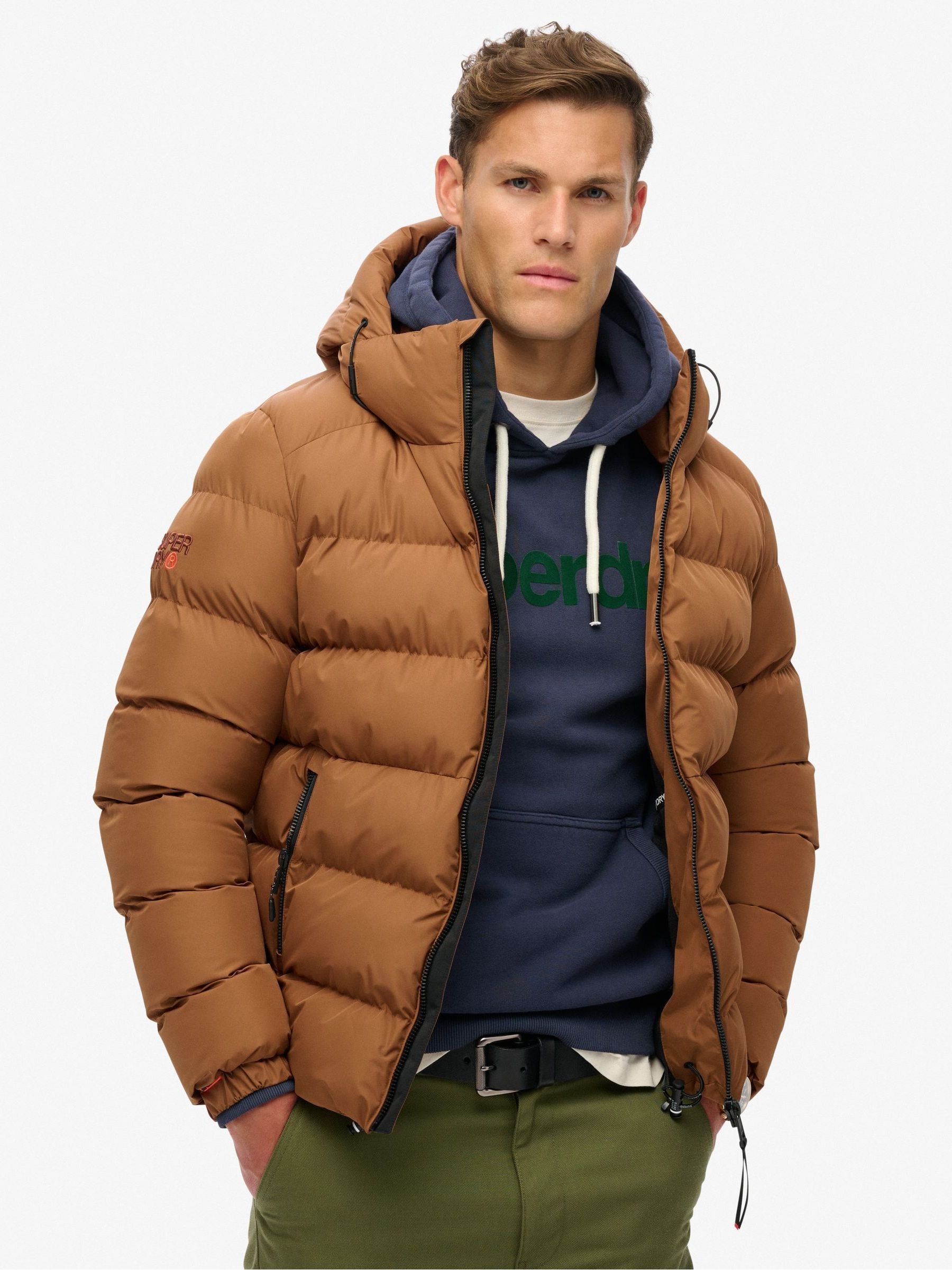 Superdry Tobacco Brown Hooded Sports Water Repellent Puffer Coat Jacket