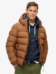 Superdry Tobacco Brown Hooded Sports Water-Repellent Puffer Coat Jacket - Image 1 of 5