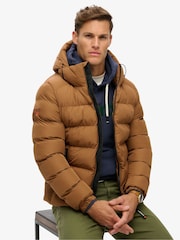 Superdry Tobacco Brown Hooded Sports Water-Repellent Puffer Coat Jacket - Image 3 of 5