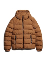 Superdry Tobacco Brown Hooded Sports Water-Repellent Puffer Coat Jacket - Image 4 of 5