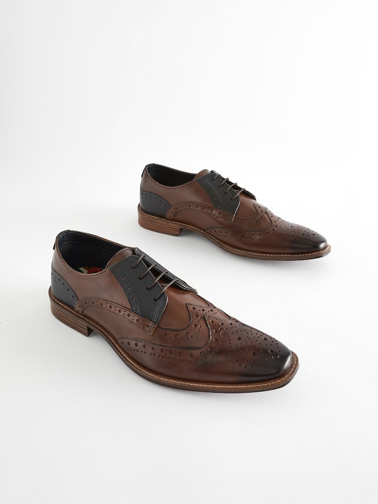 Brown Leather Double Wing Brogue Shoes - Image 1 of 8