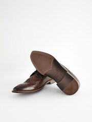 Brown Leather Double Wing Brogue Shoes - Image 4 of 8