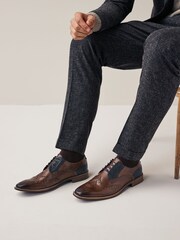 Brown Leather Double Wing Brogue Shoes - Image 8 of 8