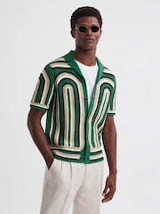 Reiss Bright Green Columbia Crochet Cuban Collar Shirt - Image 1 of 4